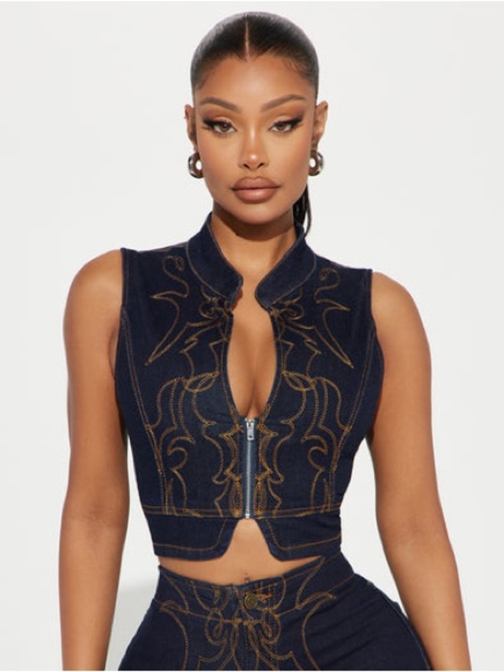 FASHION NOVA TAKE THE REIGNS DENIM VEST, SIZE MEDIUM, DARK WASH
